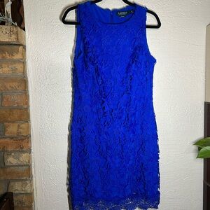 Ralph Lauren Cobalt Blue Floral Lace Sheath Dress
